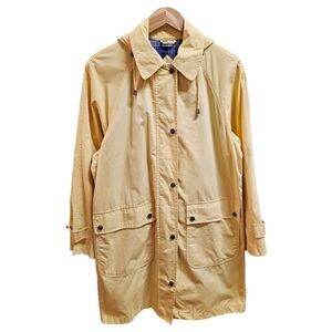 London Fog Soft Yellow Trench Coat With Detachable Hood Size Medium Pockets